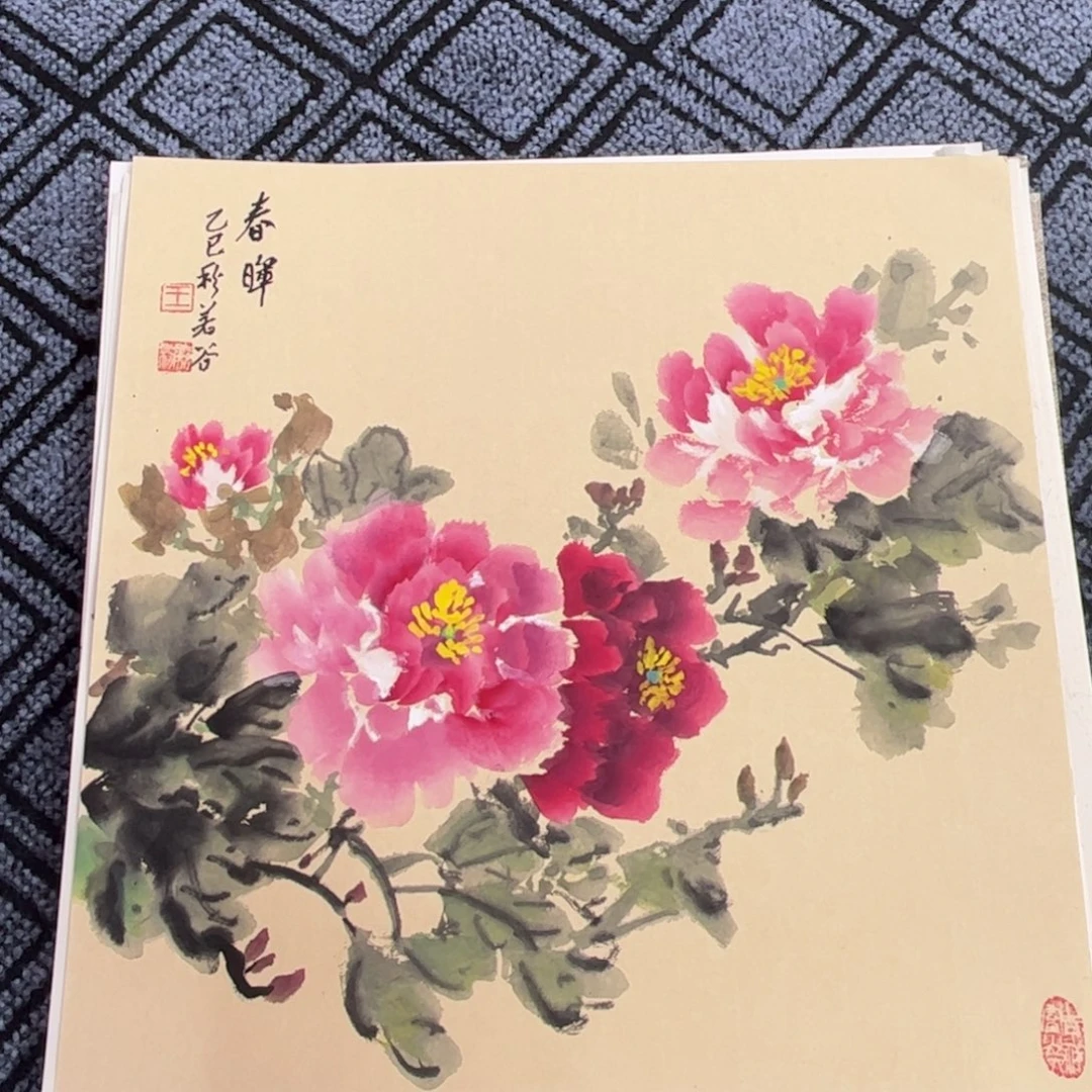 国画硬卡花鸟作品