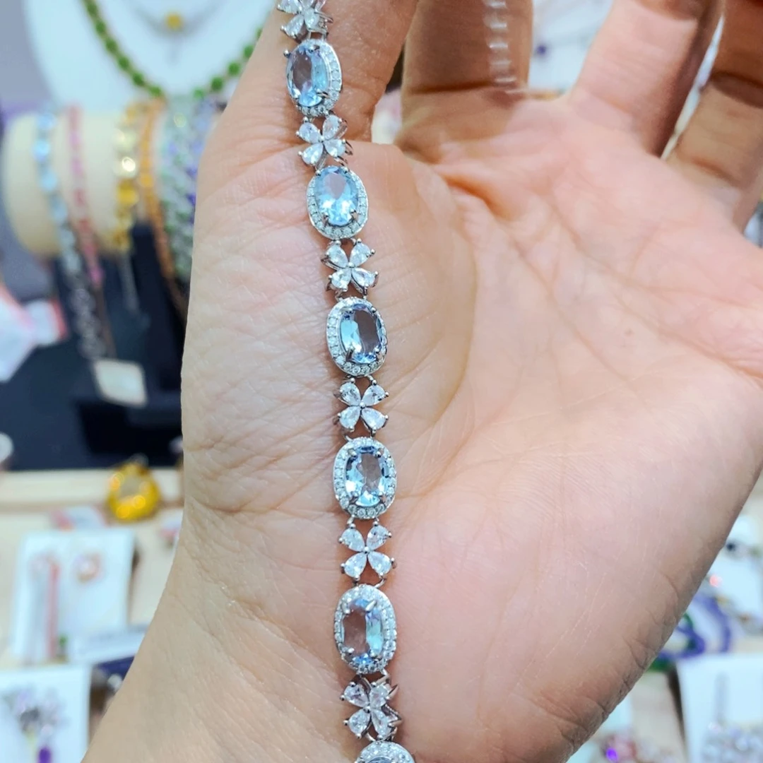 海蓝宝石手链银S925镶嵌