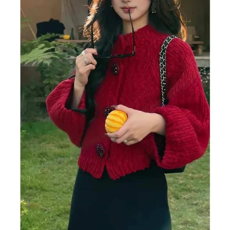 SHALLDOER【爱意永恒】招财复古绞花软糯老钱开衫2026冬季新年战袍