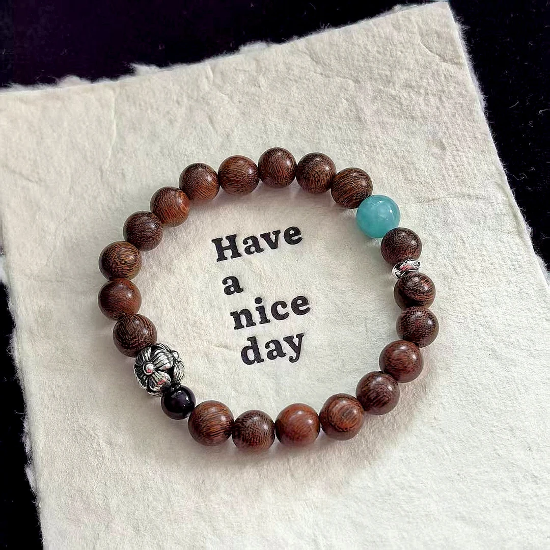 《檀韵》天然 卡8咪 天河石 金丝 黑曜 原创手串