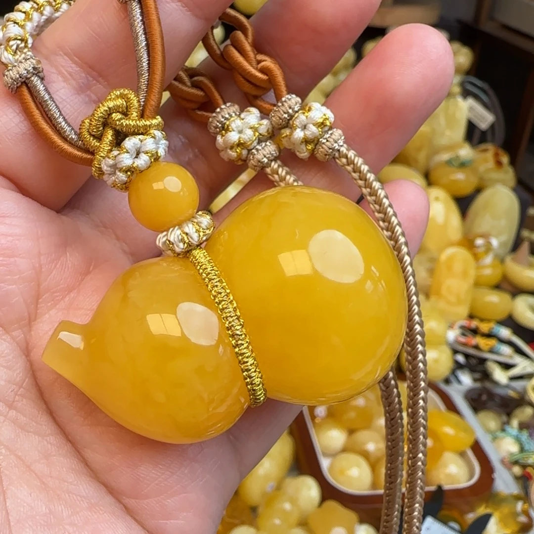 琥珀未镶嵌套链天然焦皮料蜜蜡葫芦吊坠