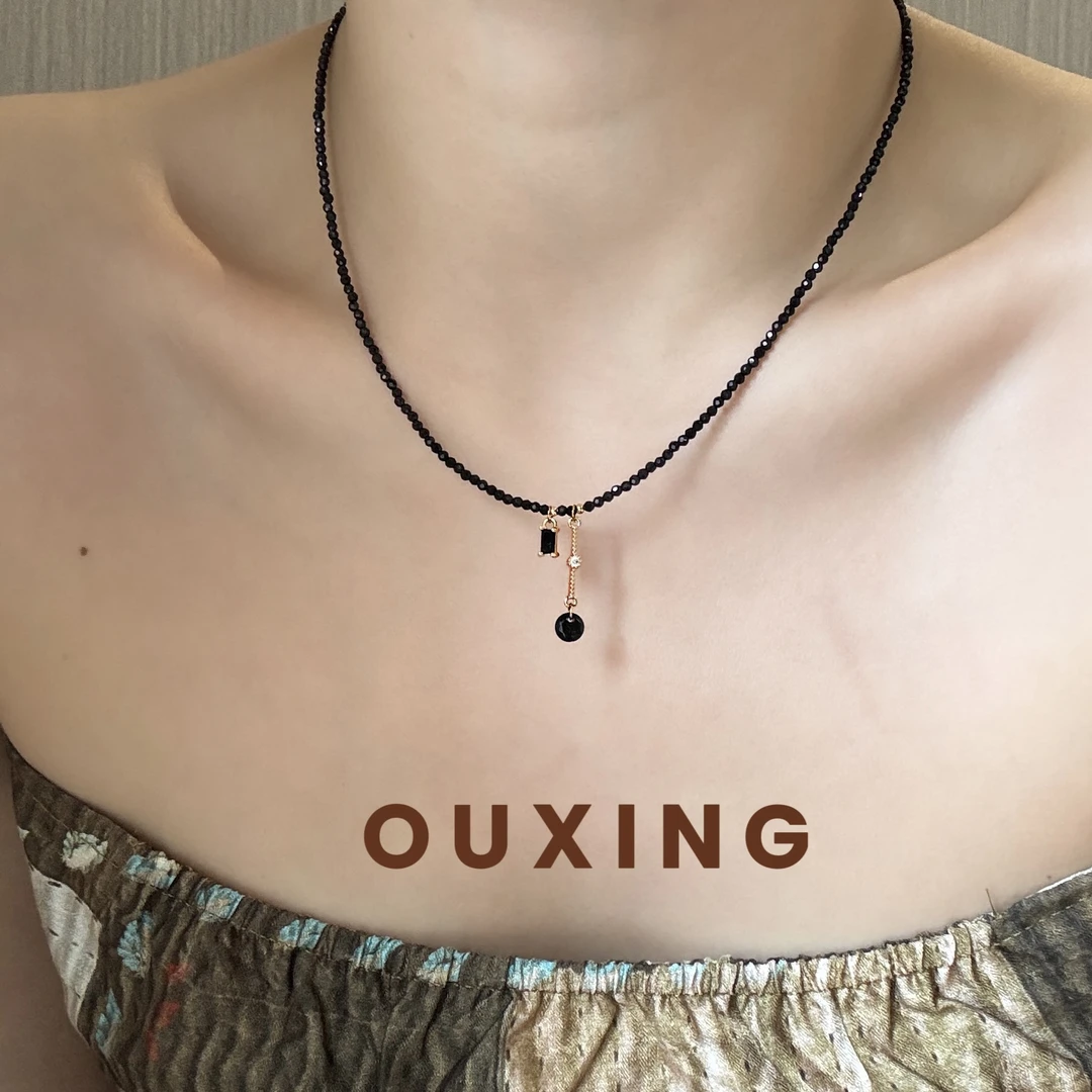 钛钢仿水晶项链 [黑晶]黑色经典时尚百搭小众设计精致项链