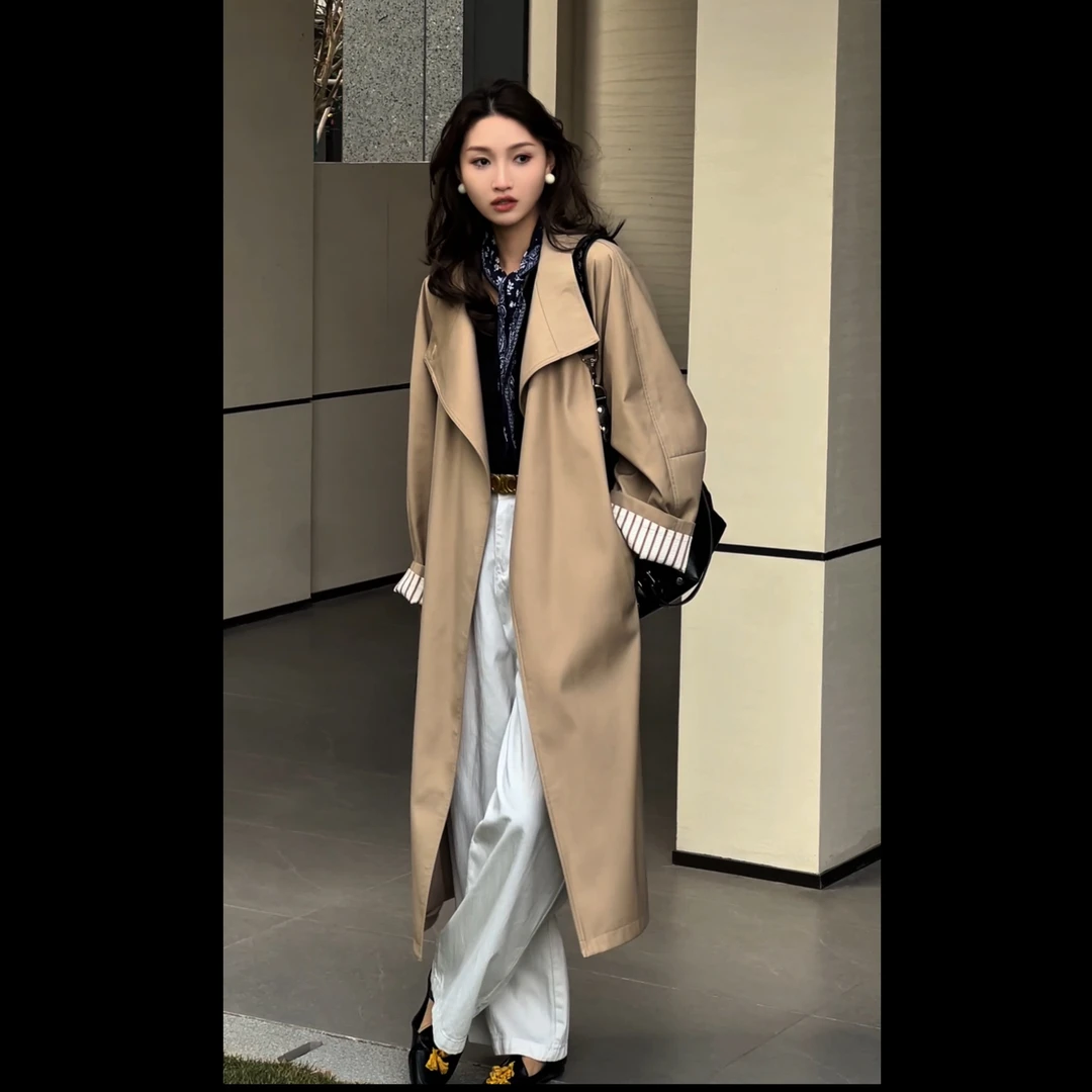 【崔西】老钱极简中长款风衣外套女2025春季新款英伦风休闲外套