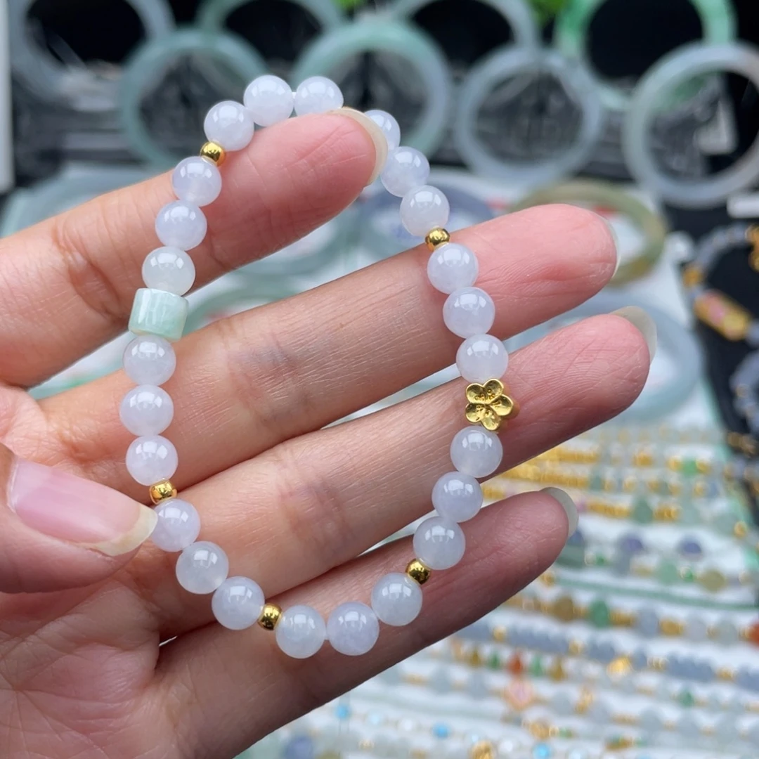 翡翠足金镶嵌手链