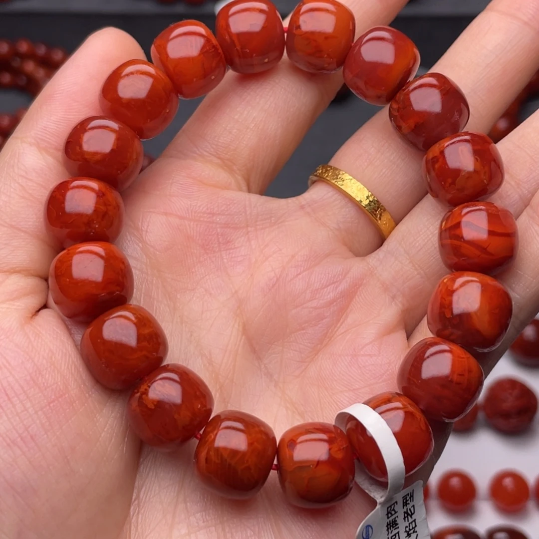 南红玛瑙未镶嵌手链12.6mm顶品瓦西牛血火焰老型手串