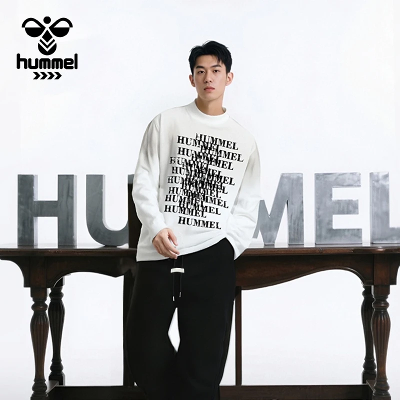 HUMMEL美式纯棉水洗做旧不规则凌乱字母涂鸦满印卫衣宽松重磅上衣