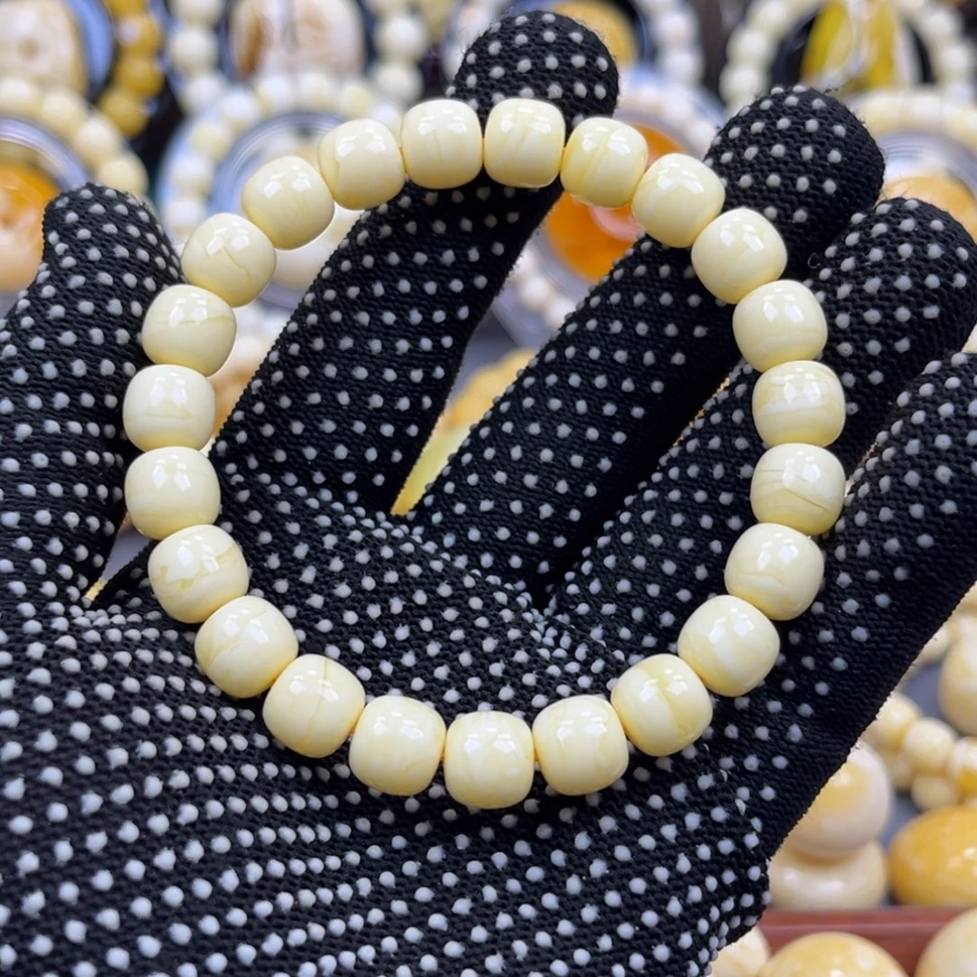 琥珀未镶嵌手串同料焦皮奶油芝士蜡老邢手串10mm