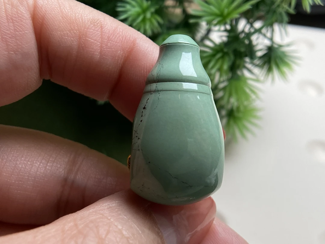 原矿绿松石水草纹三通10.2克天然原矿