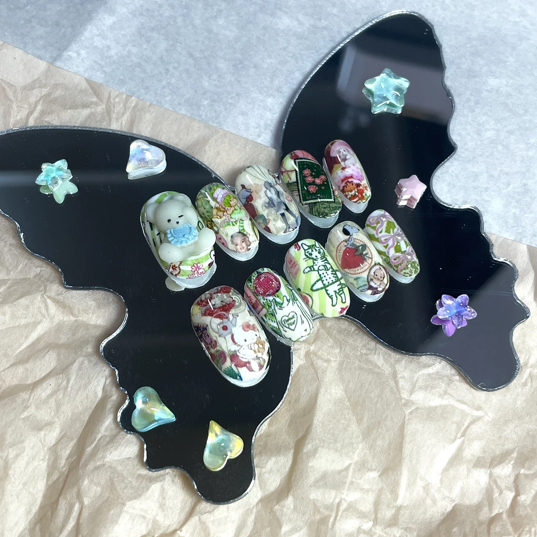 【苔痕熊踪】转印卡通纯手工穿戴甲