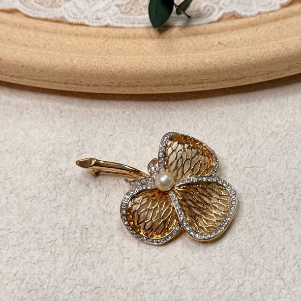 铜合金仿珍珠胸针 【六六中古】孤品复古胸针th6750