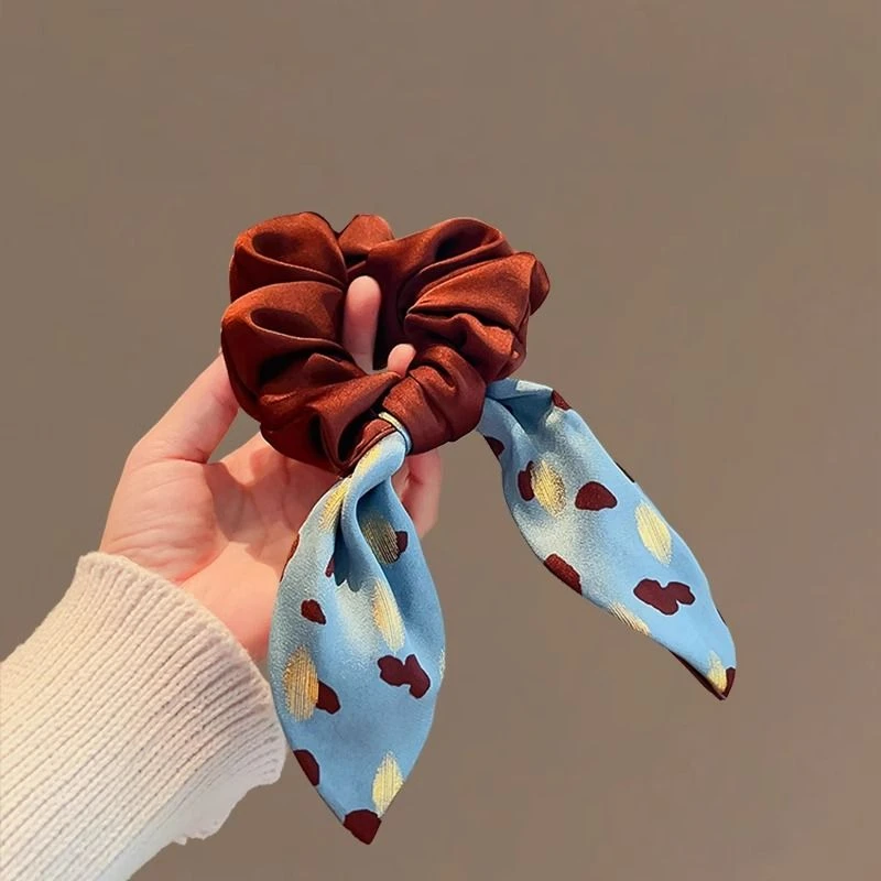 优雅蝴蝶结印花撞色飘带发圈复古风高级感气质INS百搭肥肠圈发绳