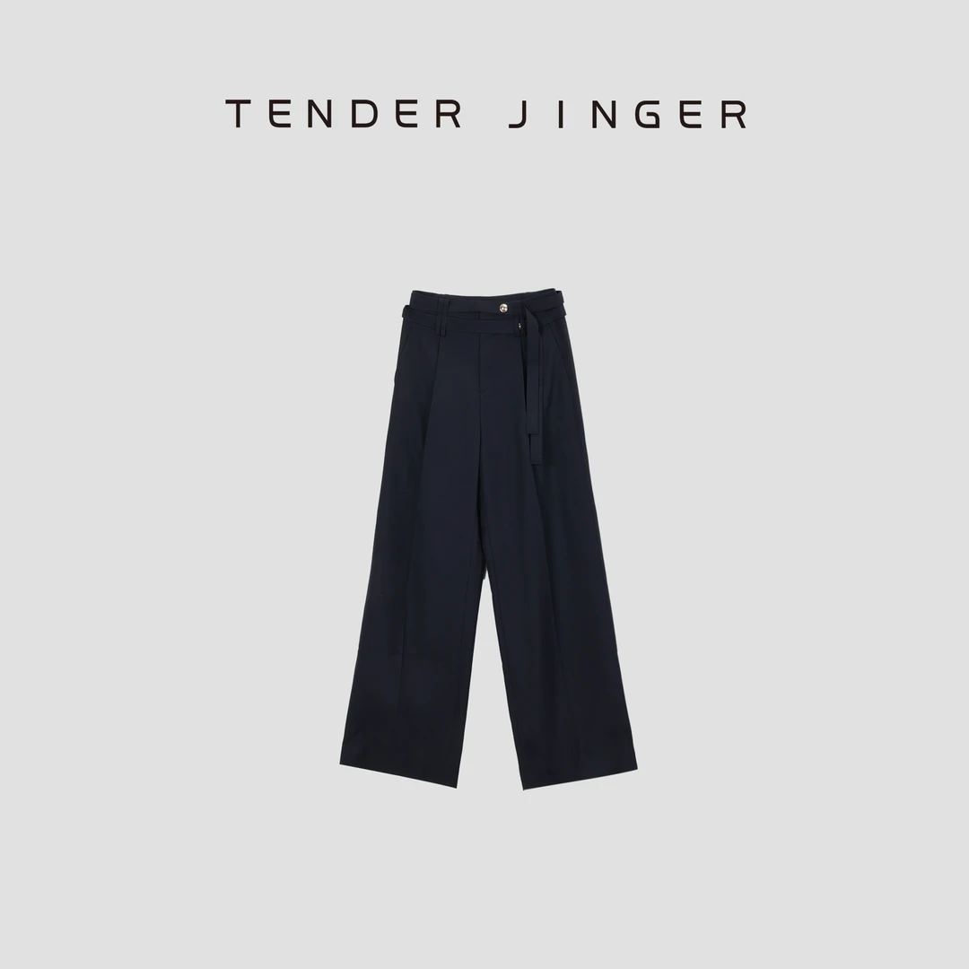 Tender Jinger【黑标】夏天女高腰系带直筒休闲裤T43SJL289S