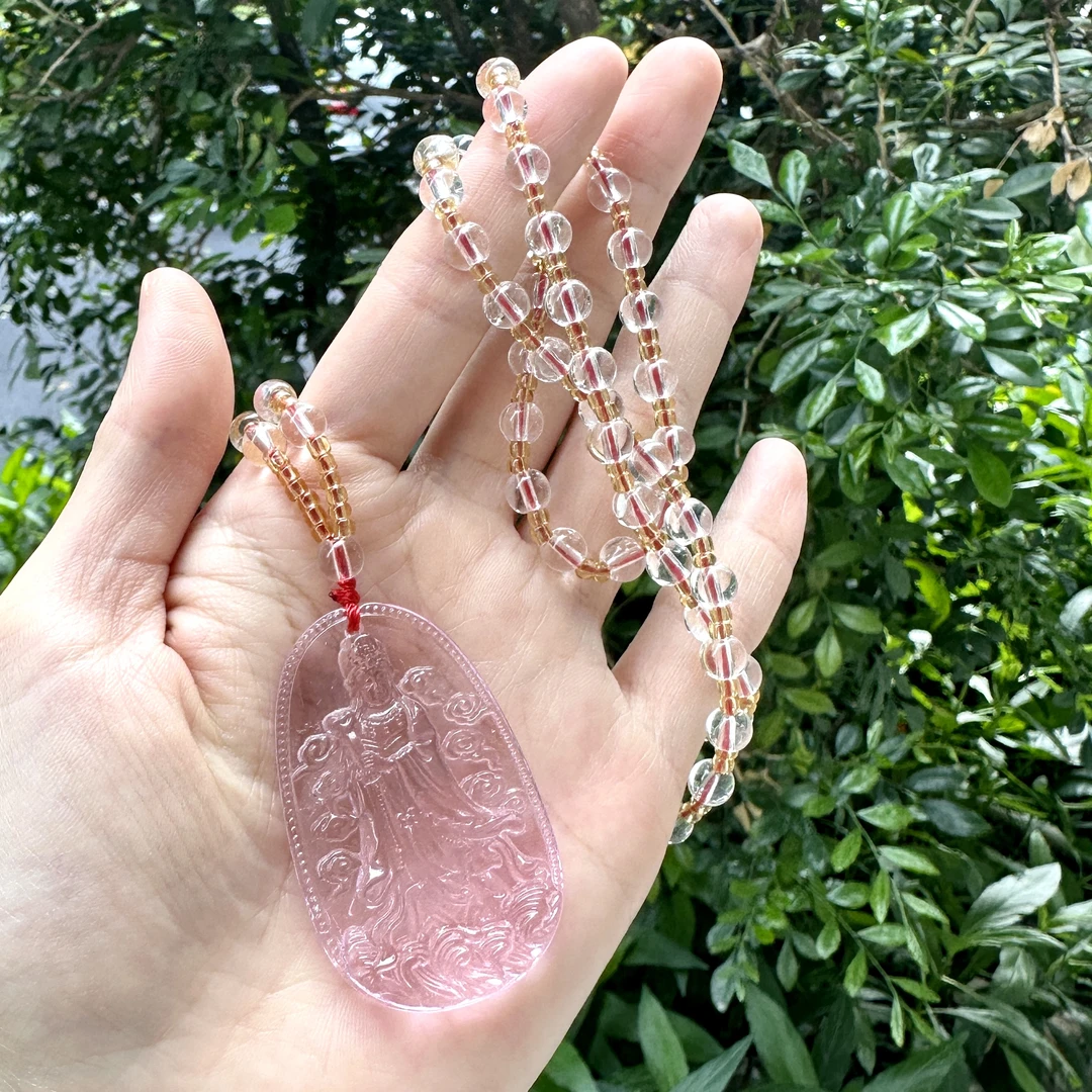 非金属仿水晶吊坠 粉水晶妈祖项链毛衣链吊坠