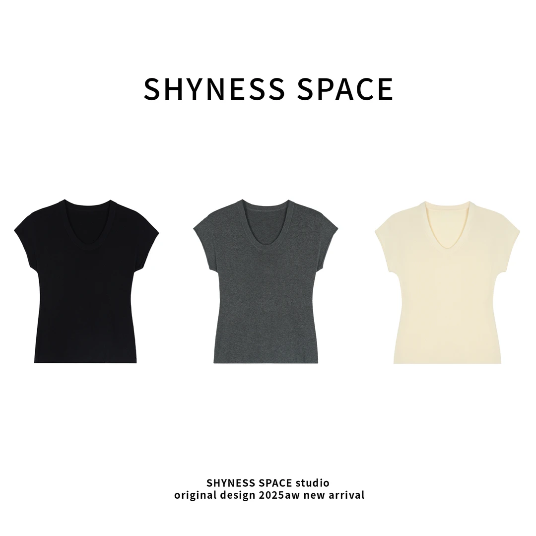 夏季修身型U领短袖ROW风老钱U领T恤衣设计感硬汉风小香风T恤HB358