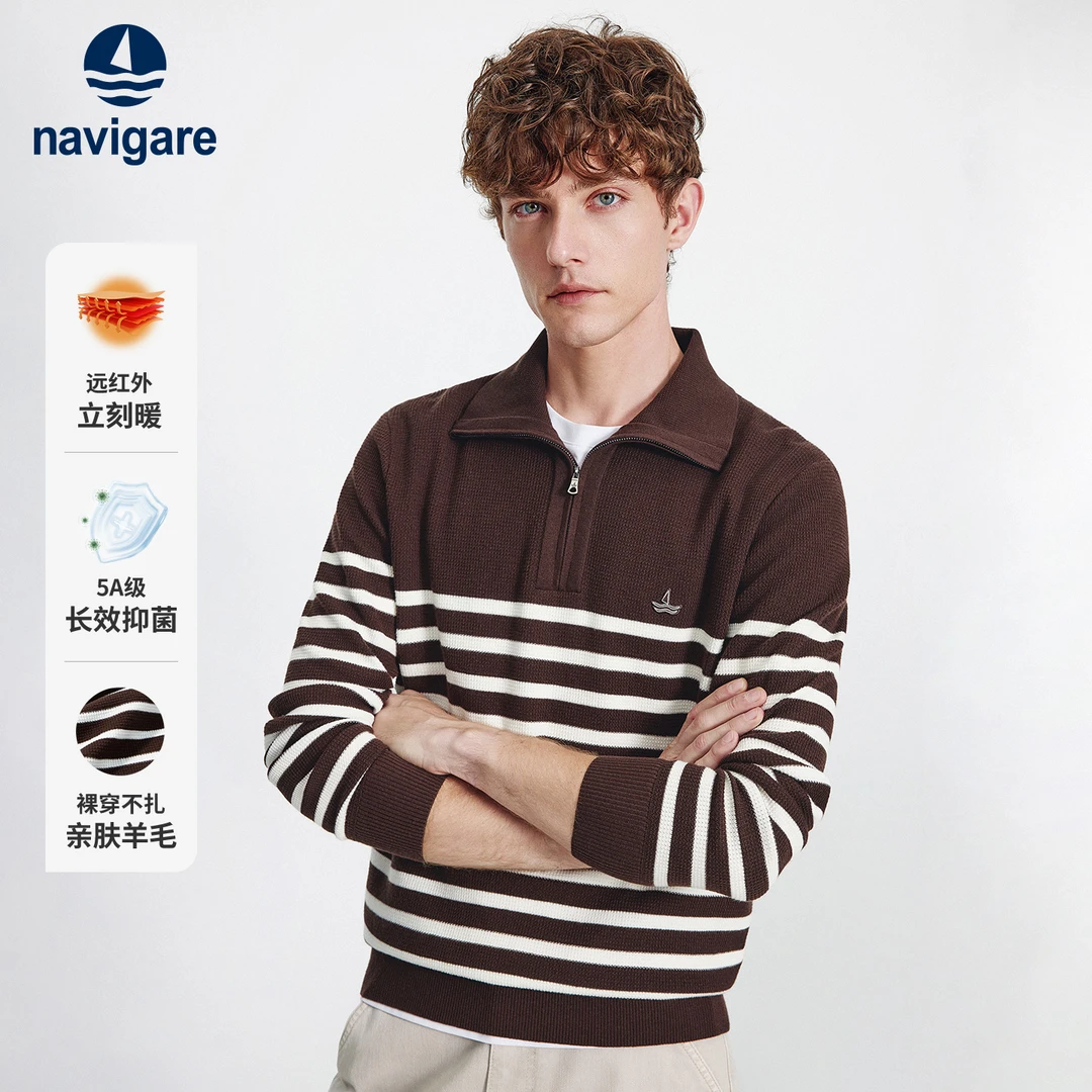 【明星同款】Navigare意大利小帆船海洋风条纹针织衫秋冬新款羊毛衫