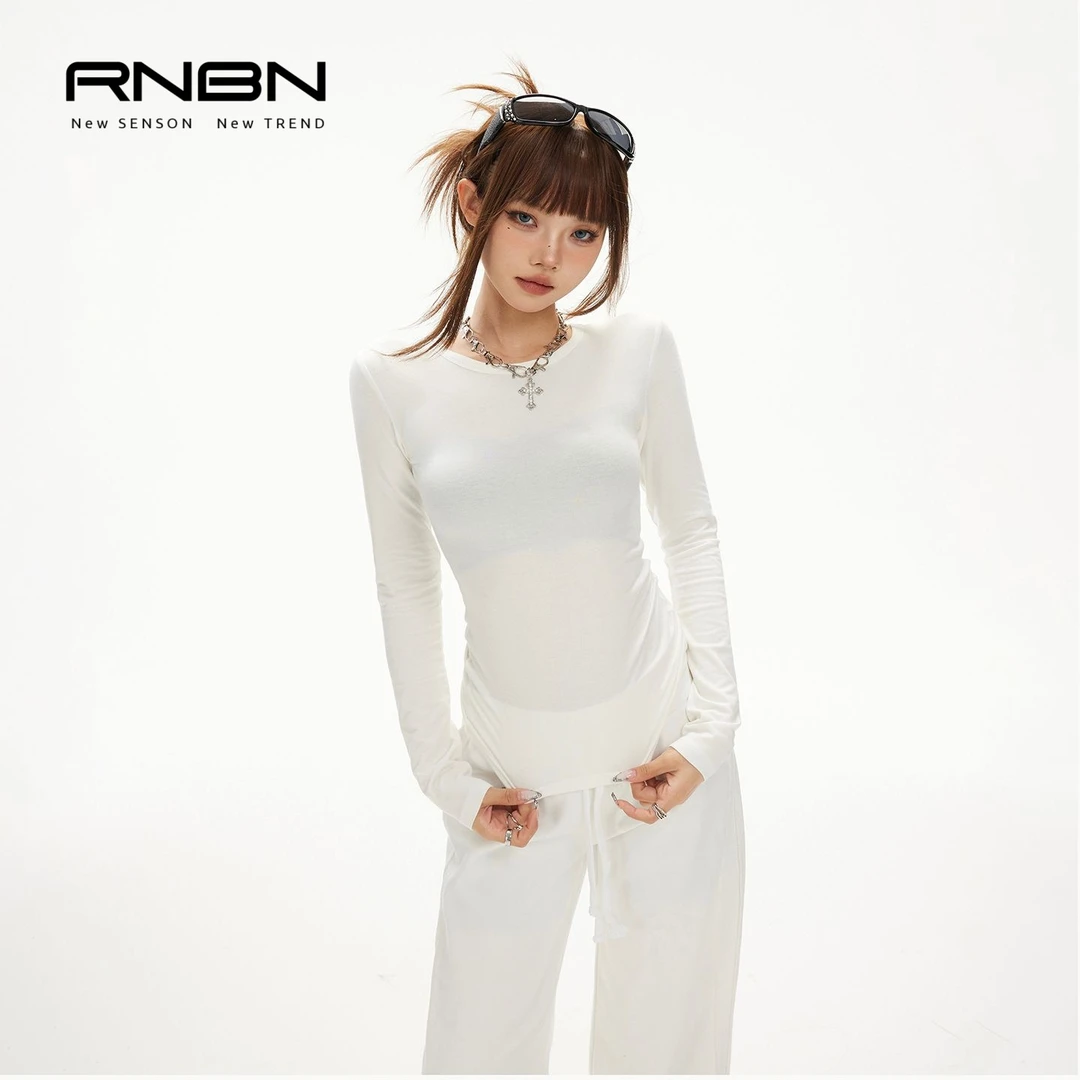 RNBN新款3色复古圆领修身显瘦百搭垂感慵懒休闲基础套装女