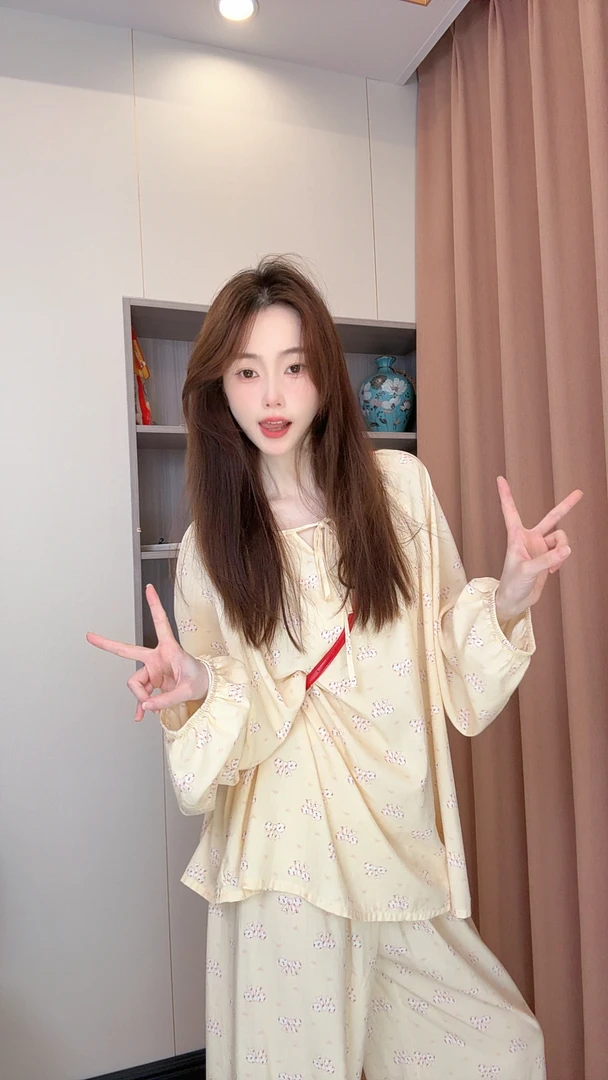 【无胸垫】两件套夏季蓝色韩系小碎花显白治愈夏天人造棉睡衣女款