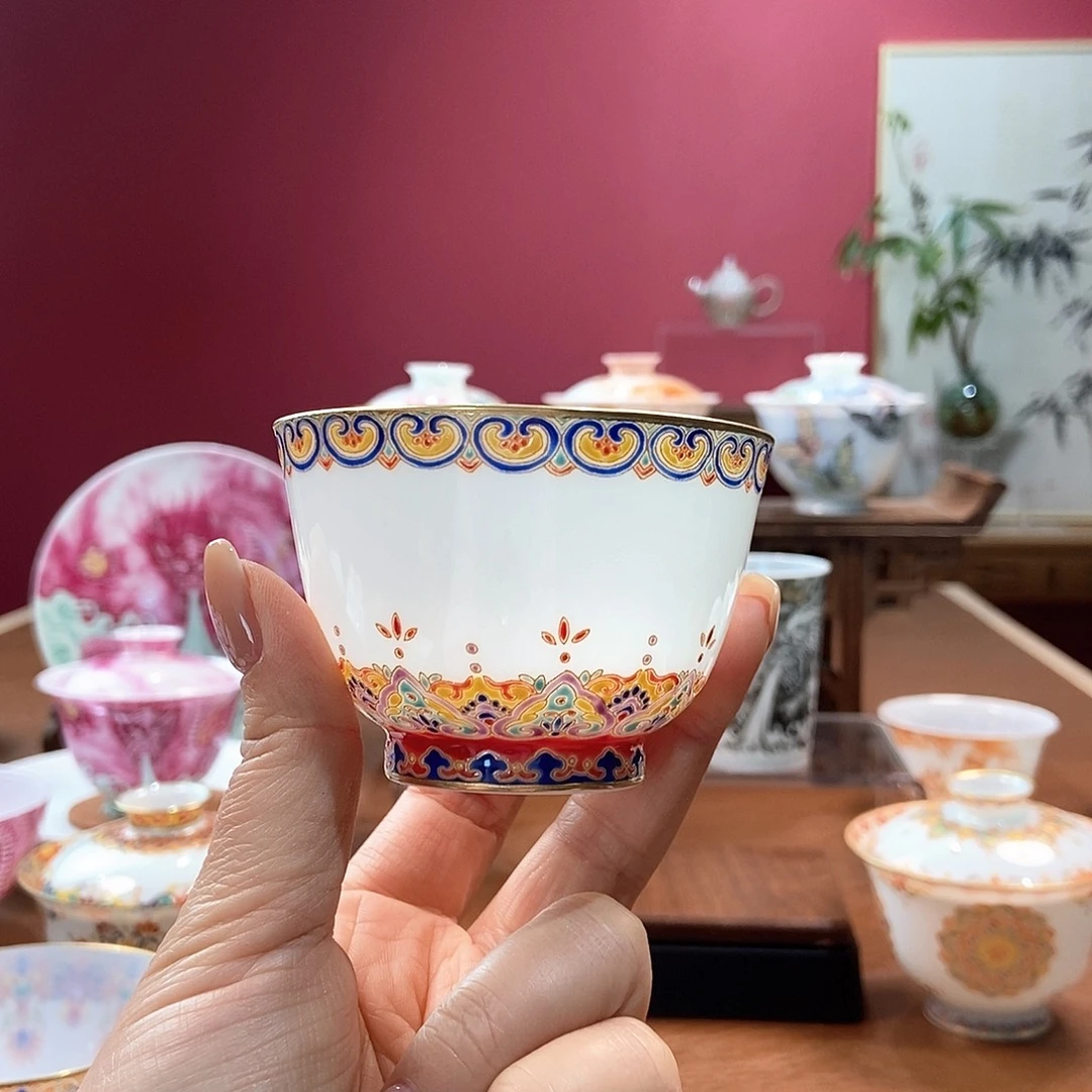 山月闲微瑕超薄胎脱胎瓷高温手工珐琅彩主人杯