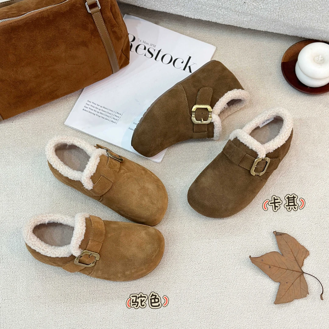 加绒（瘦版）丨牧梨脏脏包毛口内增高厚底勃肯鞋1136【2店】卡码拍大