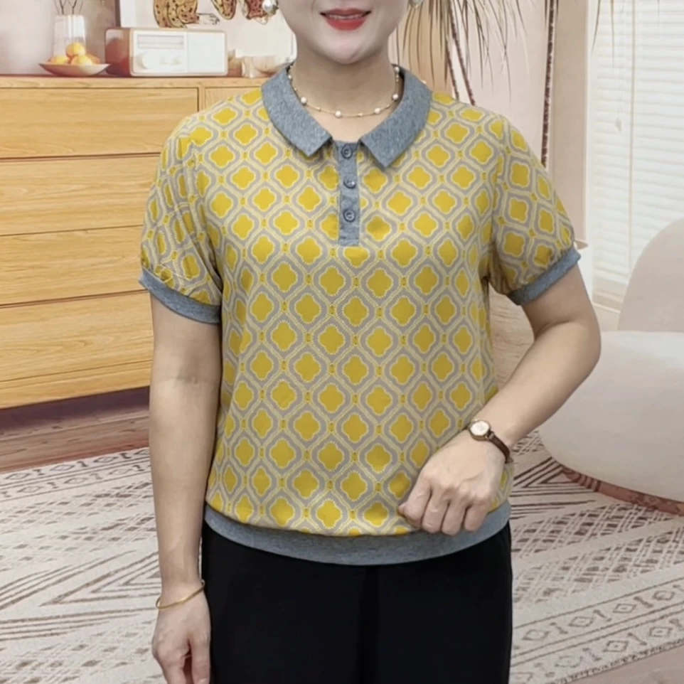 妈妈装流行欧若拉时尚中老年女装宽松夏装独特漂亮小衫休闲短袖