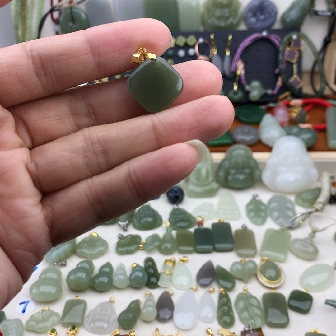 和田玉银S925镶嵌吊坠(不含链)