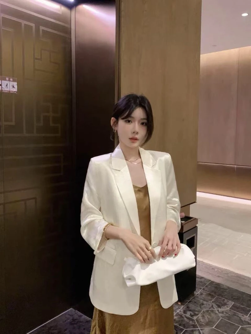 【七分袖】夏季薄款冰丝缎西装外套女2025新款高级气质百搭防晒西服