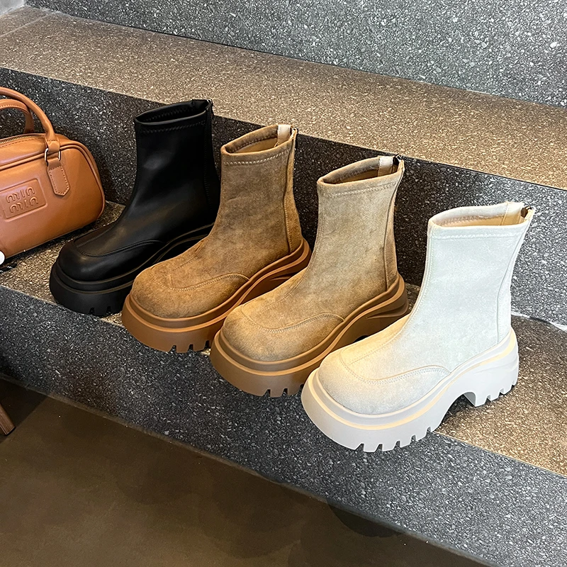 英伦法式风时尚风瘦瘦靴女2025秋冬新款时装靴子厚底增高百搭短靴