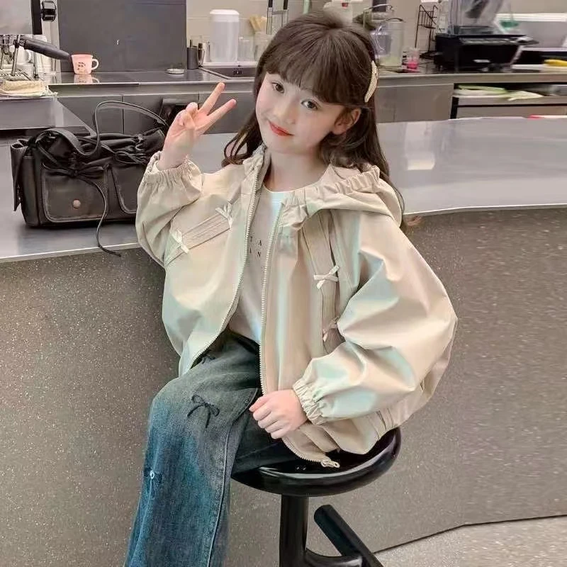 女童外套春秋季2025新款儿童洋气韩版蝴蝶结风衣小女孩休闲上衣潮