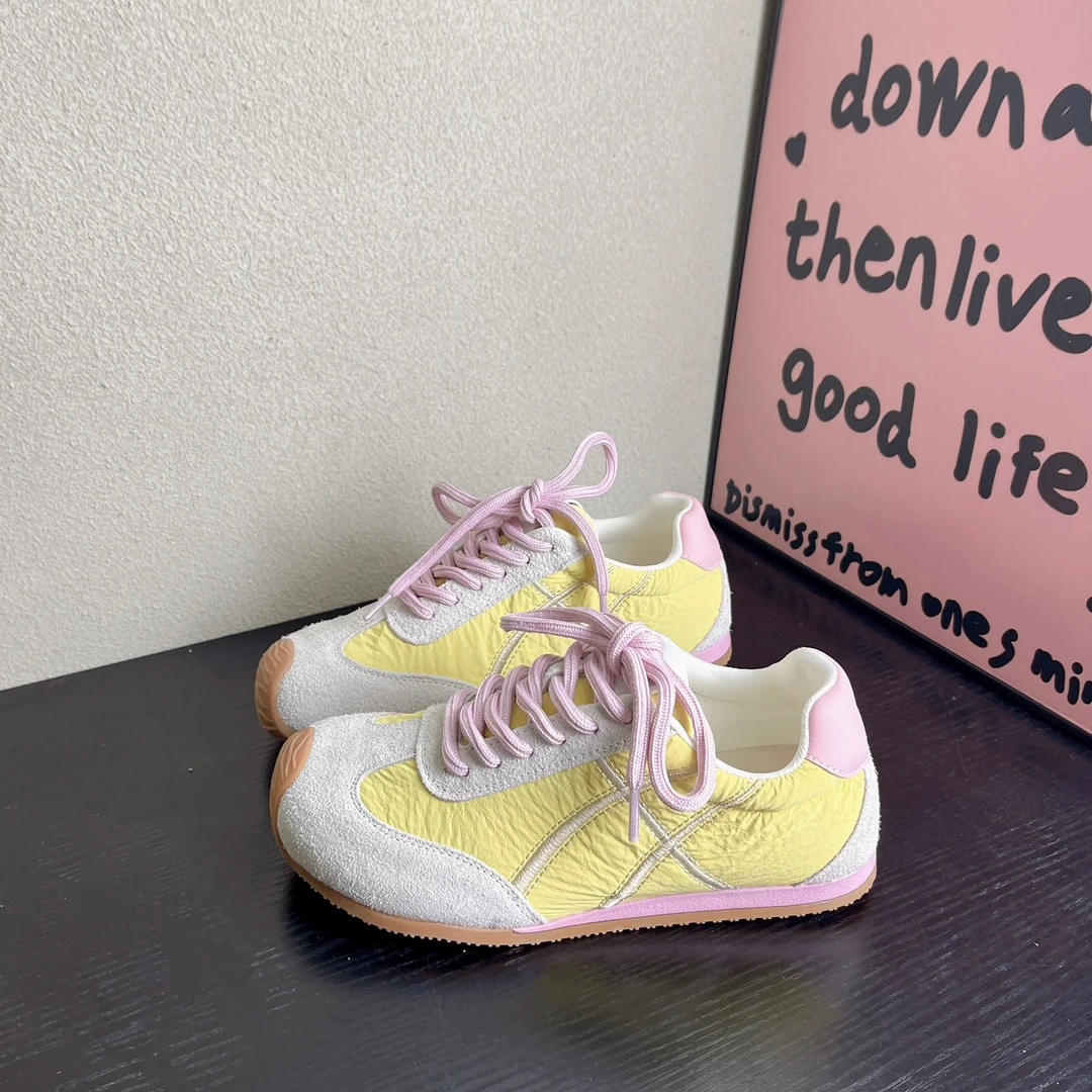 9002丑萌芭蕾拼色德训鞋女2025年新款百搭平底系带运动休闲阿甘鞋