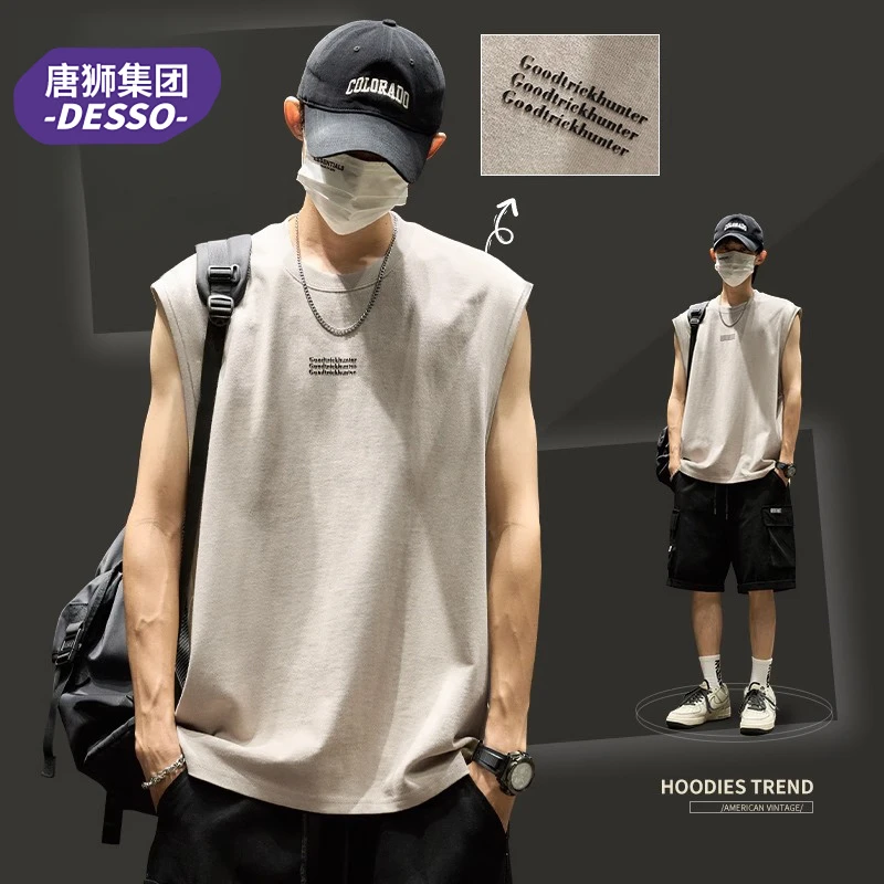 唐狮集团DESSO美式背心男生印花运动坎肩宽松男士夏季纯棉无袖t恤
