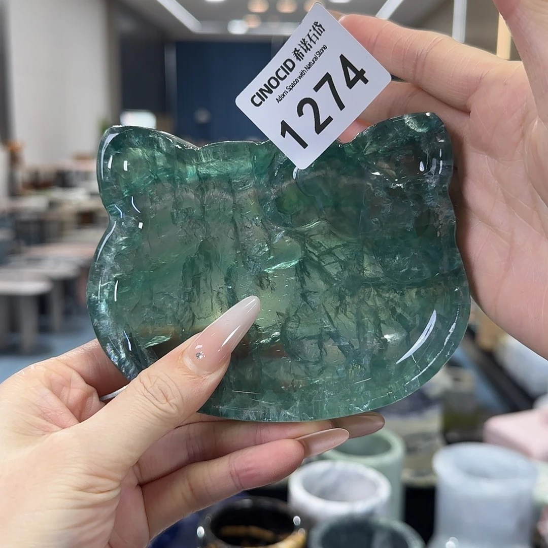 绿水晶小猫托盘1274