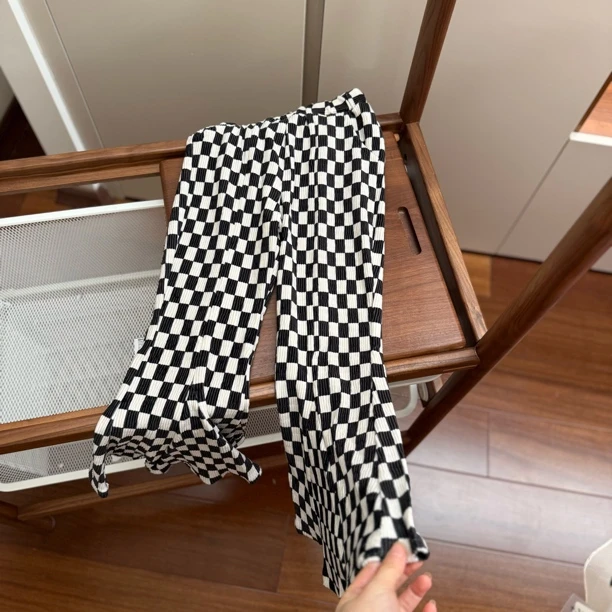 【编号S76】88056-25-儿童时尚格子喇叭裤 黑白格-CF