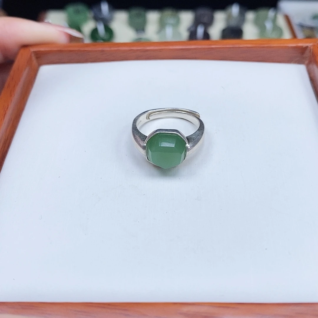 海***活银S925镶嵌戒指和田玉专拍11