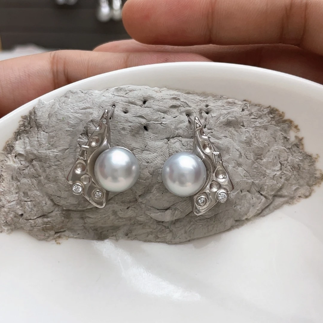 海水珍珠银S925镶嵌耳饰