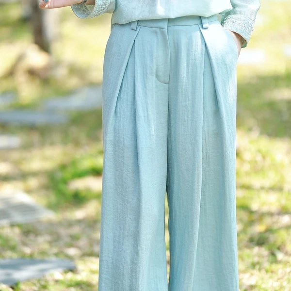 垂感中式阔腿女士休闲百搭裤子4604