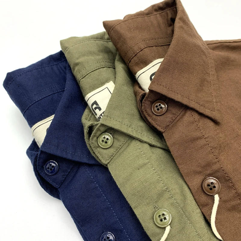 棉麻衬衫男夏季亚麻混纺日系复古欧美简约长袖大码休闲咖啡色衬衫