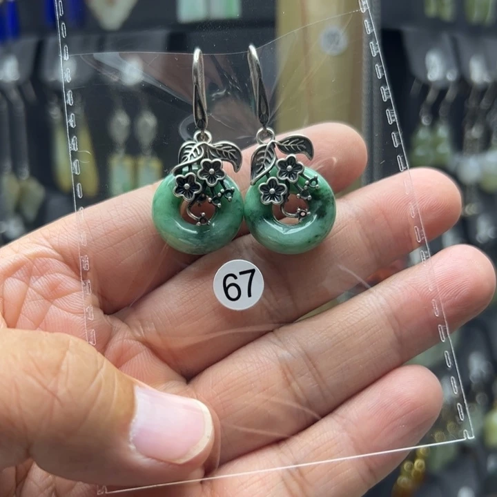 用***6翡翠银S925镶嵌耳饰