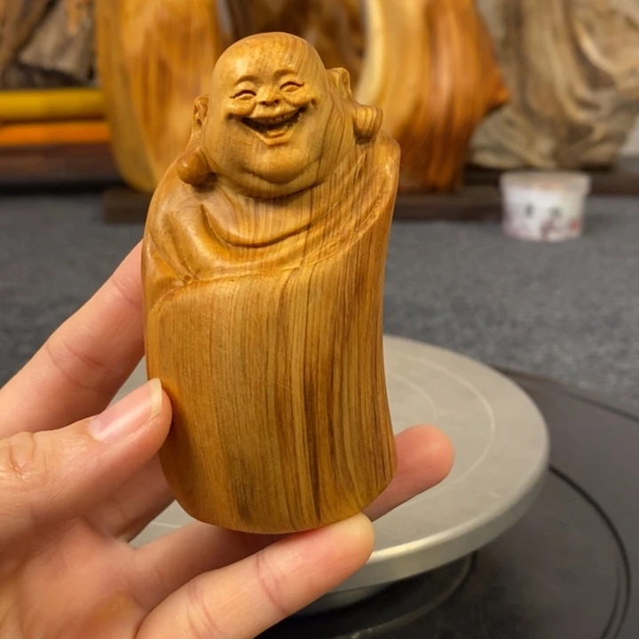 柏木（崖柏）崖柏弥勒佛手把件小摆件