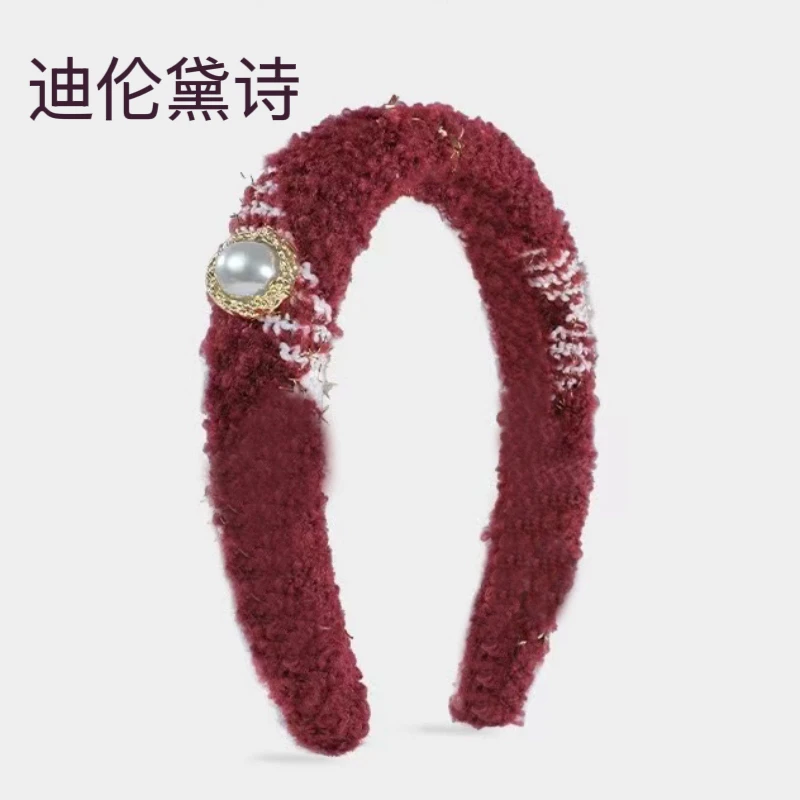 迪伦黛诗/【时来运转】春季复古酒红色小香风发箍本命年小众珍珠