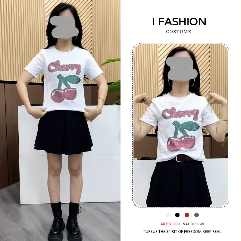 纯棉时尚洋气短袖t恤女2026年夏季新款休闲减龄显瘦印花圆领上衣