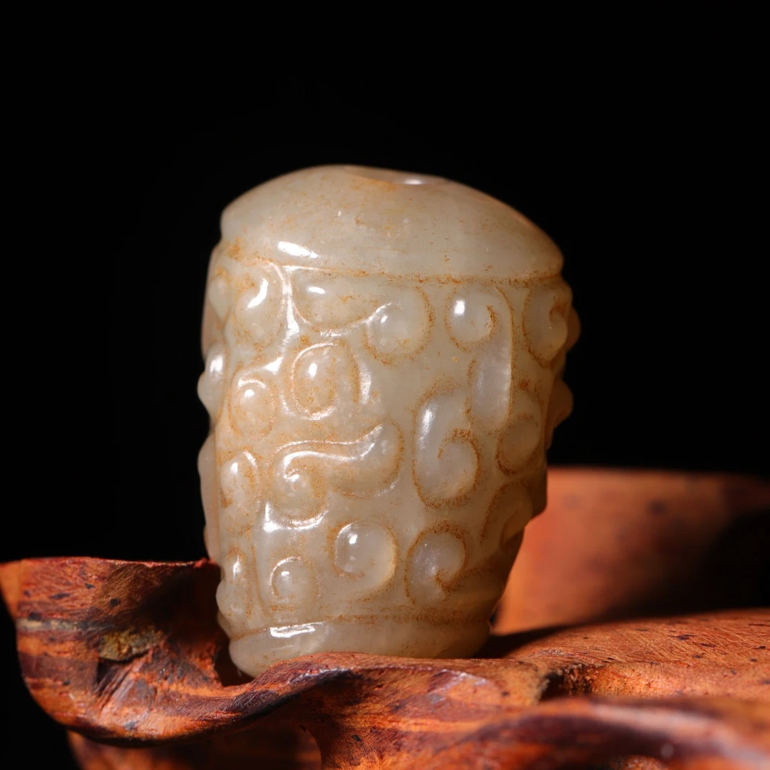 明代和田玉刻纹珠-NX