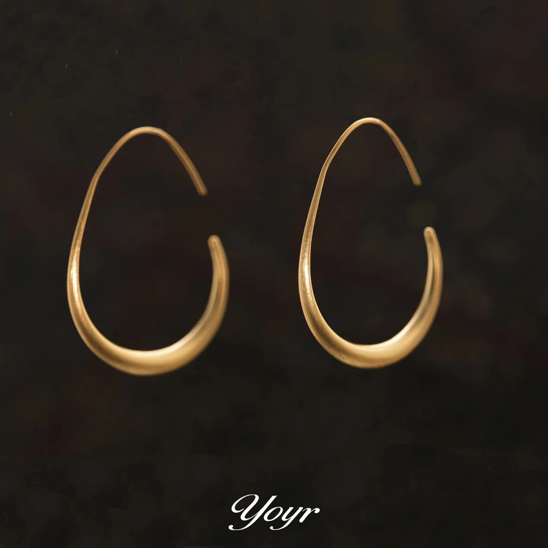 YOYR 黄铜耳饰 水滴素圈大耳环金属风高级感轻奢时尚独特耳环