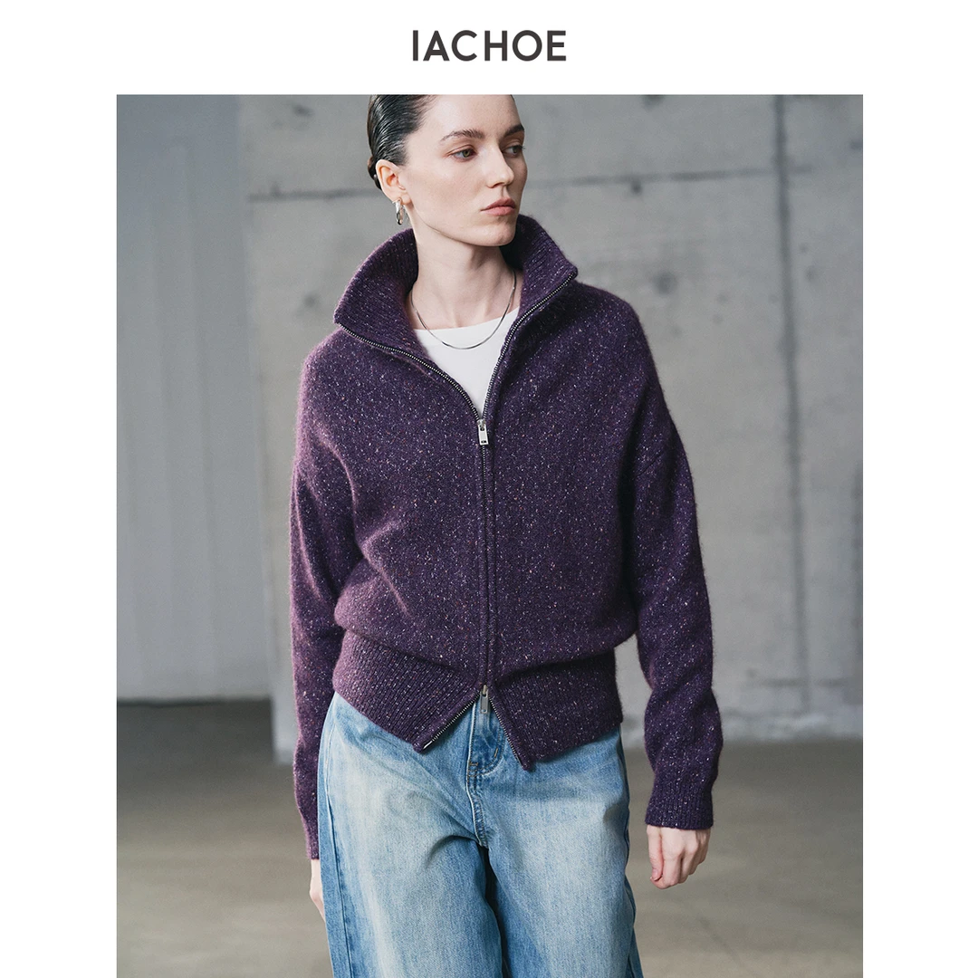 IACHOE牦牛绒羊毛混纺花纱高领开衫3671506006