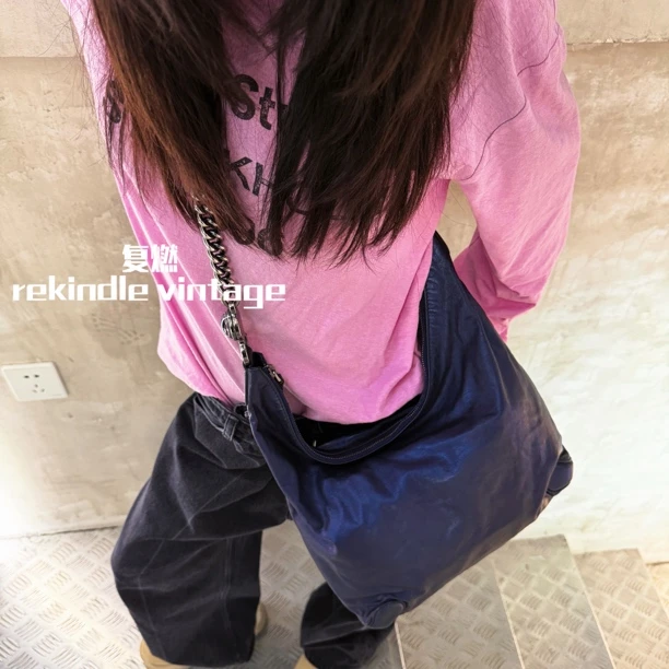 95新 GUCCI/古驰 复燃精选/蓝色弹珠链条斜挎包