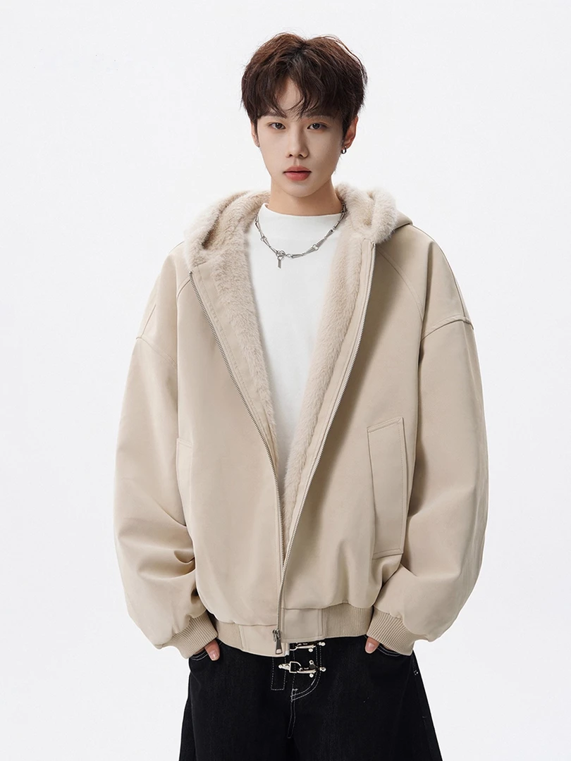 美式座山雕毛领棉衣加厚男冬潮牌加厚连帽棉服高街保暖男士情侣