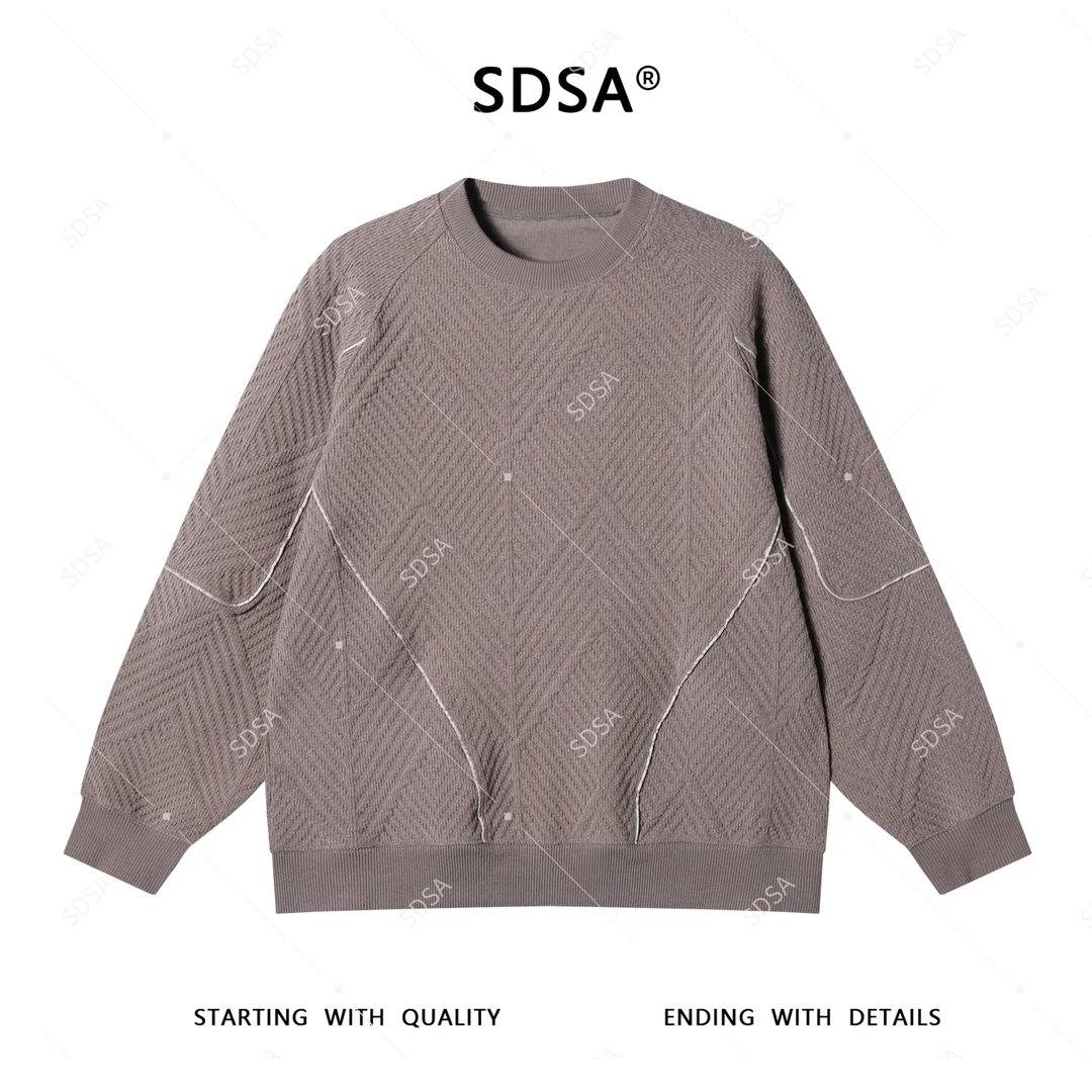 SDSA秋季新款男士痞帅纯色立体纹理感套头圆领卫衣设计时尚百搭