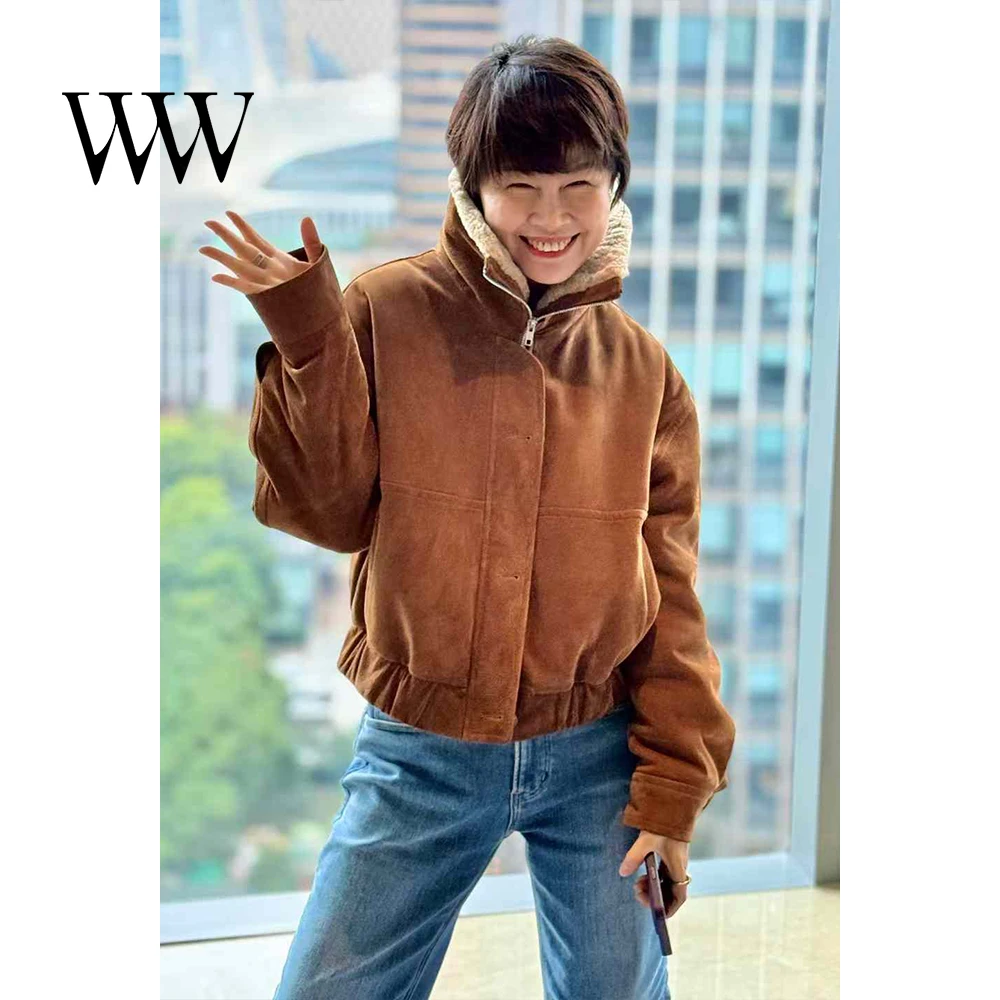 秋冬皮衣翻毛领百搭宽松羽绒加厚翻领秋冬皮毛一体