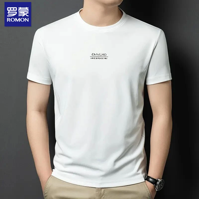 罗蒙男士夏季新款纯色时尚印花圆领短袖T恤休闲百搭宽松舒适体恤