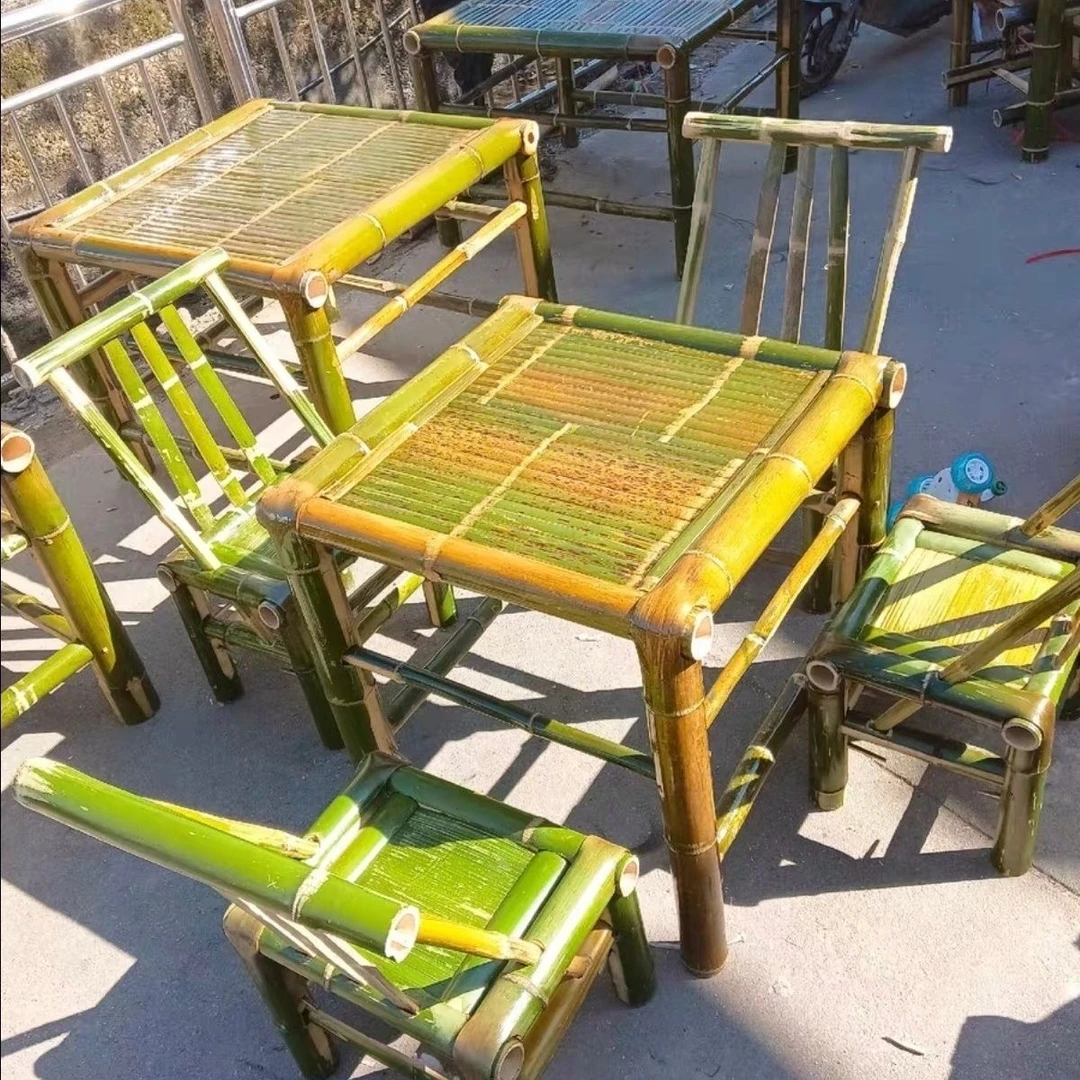 青皮竹桌子竹椅子茶桌室外桌子手工竹桌椅庭院桌椅围炉煮茶