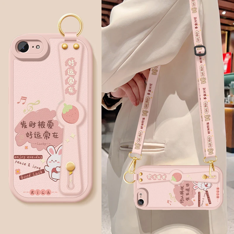 好运常在适用iPhone16e手机壳新款苹果16e腕带小羊皮斜挎全包软壳